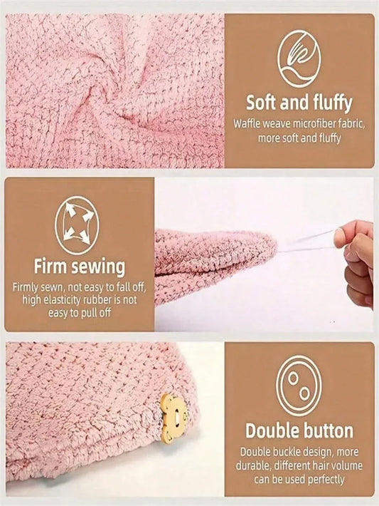 Solid color hair towel Textured dry hair cap 9.8 "X 25.5" absorbent hair towel wrap for button-down women